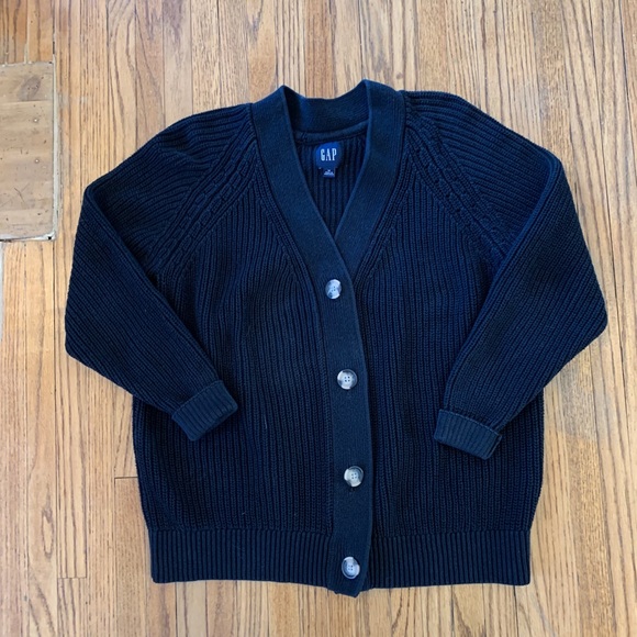 GAP Women’s Oversized Black Button-Front Woven Cotton Knit Cardigan Sweater Soft - Picture 7 of 13